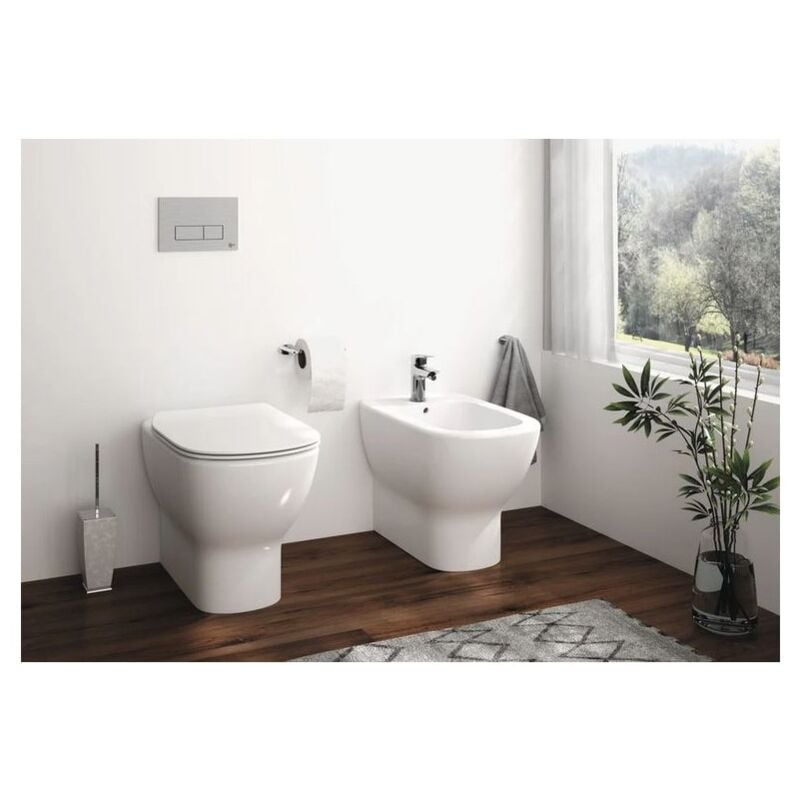 App Coppia sanitari Vaso e Bidet Sospesi con Sedile wc slim Rallentato  Bianco