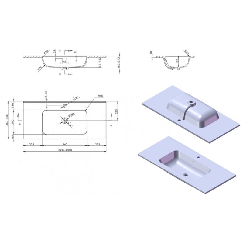 Mobile bagno a terra 100 cm Virginia Bianco lucido con lavabo