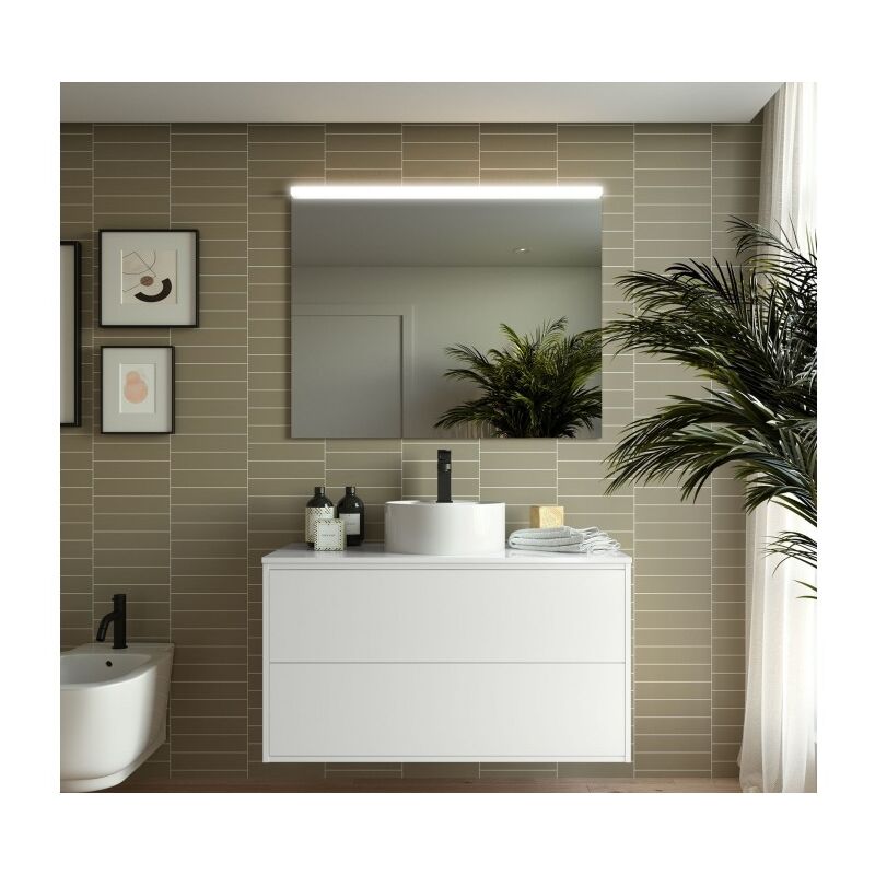 Mobile bagno sospeso 100 cm Ulisse in legno Nero opaco con lavabo