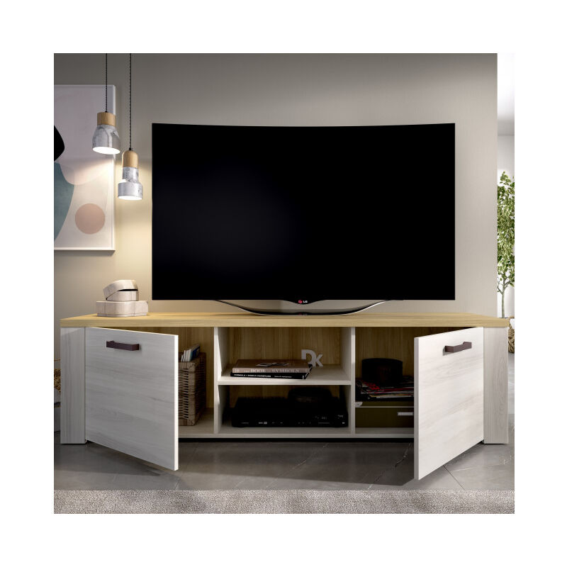 Mobile Porta TV 180 cm Amelia Rovere sbiancato e Rovere chiaro con due ante  e due