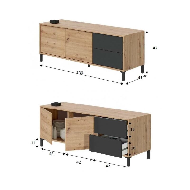 Mobile porta TV 130 cm in legno rovere nordico e bianco - Gromi