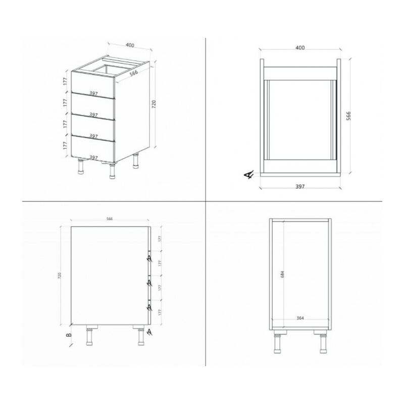 Base cassettiera cucina 40x60xH84 cm in legno Bianco Alaska Bianco