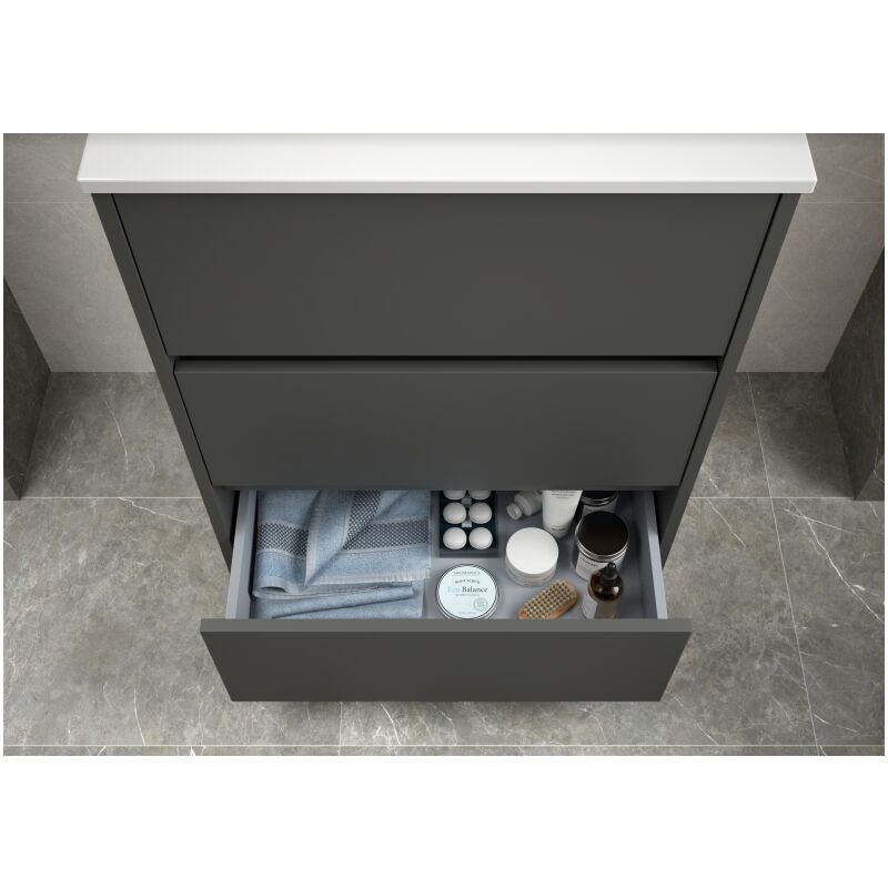 Mobile bagno sospeso 80 cm Noja grigio opaco con lavabo a incasso - Abitare