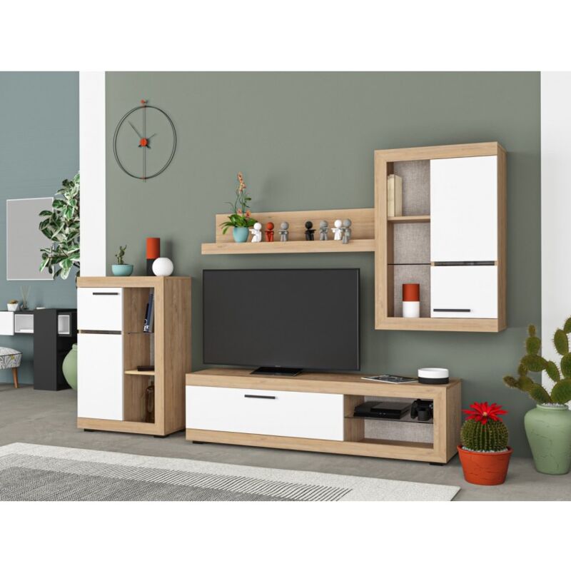 Parete attrezzata porta Tv Zed 200 cm Bianco opaco e Rovere canadese -  Caesaroo