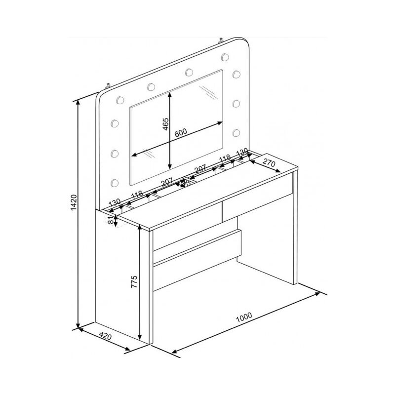 Tavolo da toeletta 100x142H cm Bianco opaco con specchio e luci Led -  Caesaroo