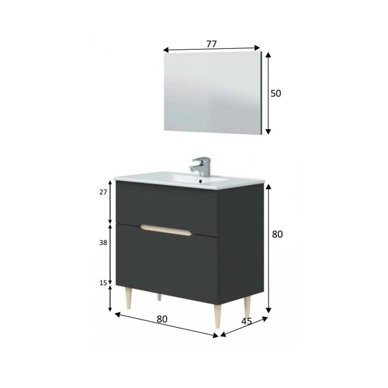 Mobile bagno a terra Aktivia 80 cm bianco lucido con specchio 305450BO -  Caesaroo