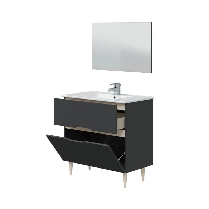 Mobile bagno a terra Aktivia 80 cm bianco lucido con specchio 305450BO -  Caesaroo