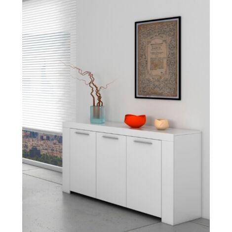 Credenza 144x80 cm bianco opaco con 3 ante e 3 ripiani interni - Grosseto