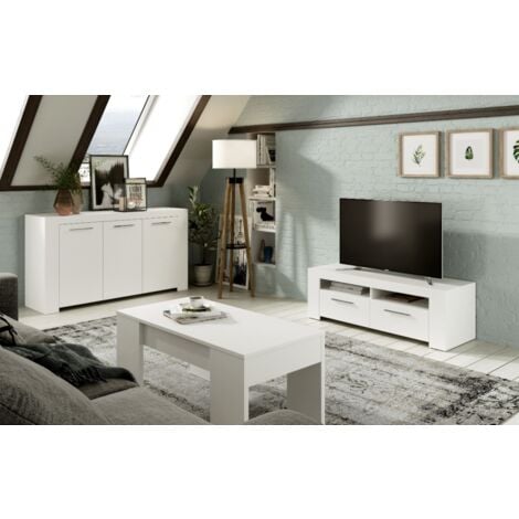 Credenza 144x80 cm bianco opaco con 3 ante e 3 ripiani interni - Grosseto