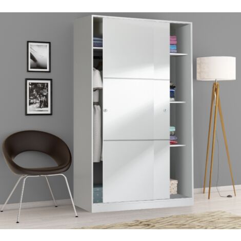 Armadio 120x200h cm con due ante scorrevoli bianco lucido - Urano