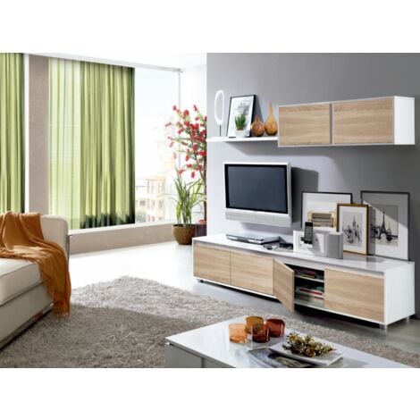 Parete attrezzata porta Tv Zed 200 cm Bianco opaco e Rovere canadese Colore