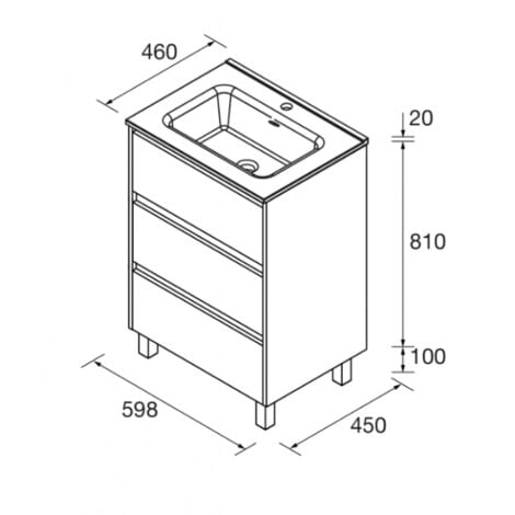 Mobile bagno a terra 60 cm in legno naturale con lavabo in porcellana - Nova - Standard