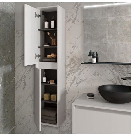 Set Bagno Lomadox Con Lavabo 80cm E Specchio LED - Bianco Lucido E