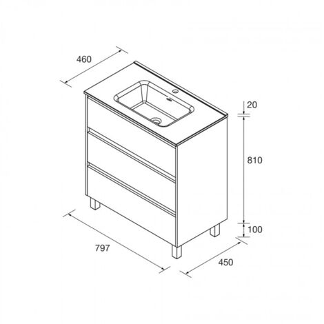 Armadio Bagno A Pavimento Bianco 76x46x83,5 Cm – Con Lavabo In Ceramica Integrato, 3 Cassetti Silenziosi E Mensola Portaoggetti, Verniciato