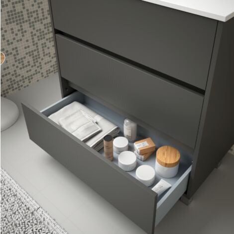 Mobile bagno a terra 100 cm in legno grigio opaco con lavabo in porcellana  Standard