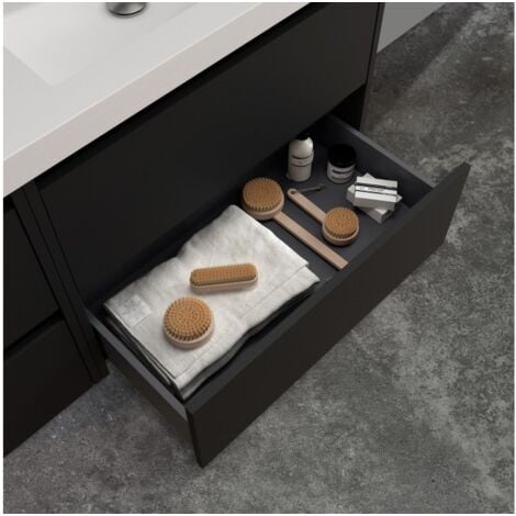 Mobile bagno sospeso 100 cm in legno grigio opaco con lavabo in porcellana  Standard