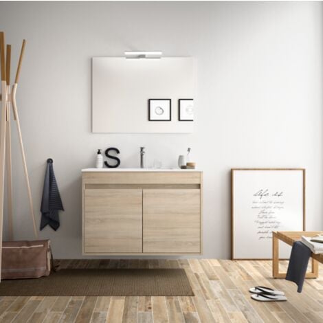 Mobile bagno sospeso 80 cm in legno marrone Caledonia con due ante