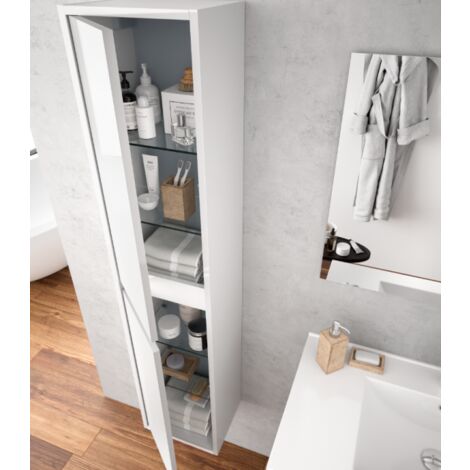 Mobile bagno sospeso 120 cm in legno Bianco lucido con due cassetti e due  vani - Caesaroo