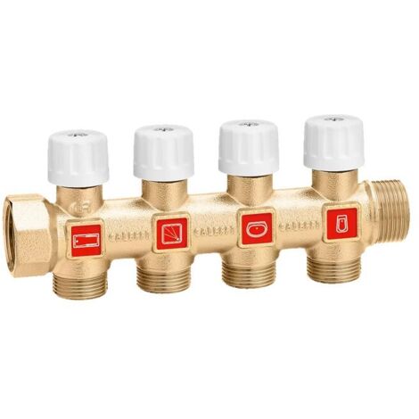 Collettore semplice con valvole di intercettazione 4 derivazioni Caleffi 354054 3/4” - 4