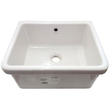Geberit – Lavatoio 60 cm in gres porcellanato bianco lucido – Fissaggio a parete – Foro di troppopieno – Per piani lavabo (1/5)