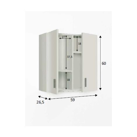 Pensile multiuso 59x60 cm bianco opaco con due ante e due ripiani estraibili - Parga