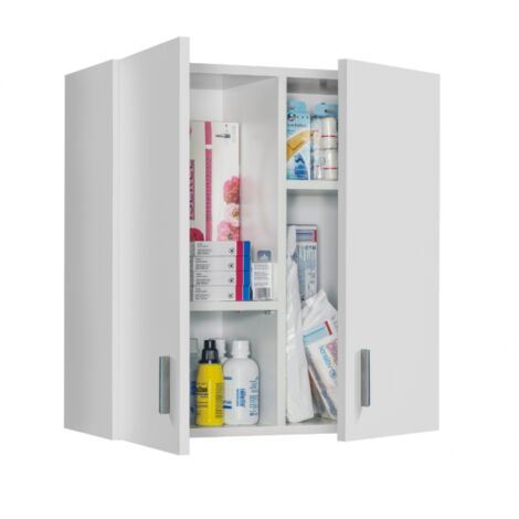 Pensile multiuso 59x60 cm bianco opaco con due ante e due ripiani estraibili - Parga