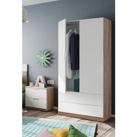 Armadio 81,5x52x180h cm con 2 ante e 2 cassetti bianco opaco e rovere canadese - Fresia