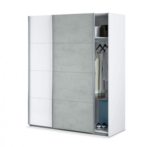 Armadio 150x60x200h cm con 2 ante scorrevoli bianco opaco e cemento - Urano