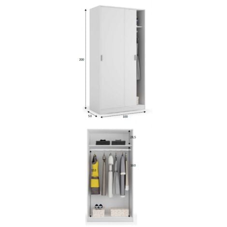 Armadio 100x50x200h cm con 2 ante e 1 ripiano bianco opaco - Sofora