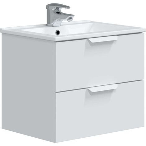 Mobile bagno sospeso 60 cm  bianco lucido con lavabo e 2 cassetti