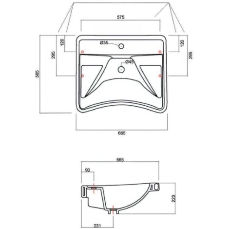 Lavabo sospeso ergonomico 67x56 in ceramica bianco lucido