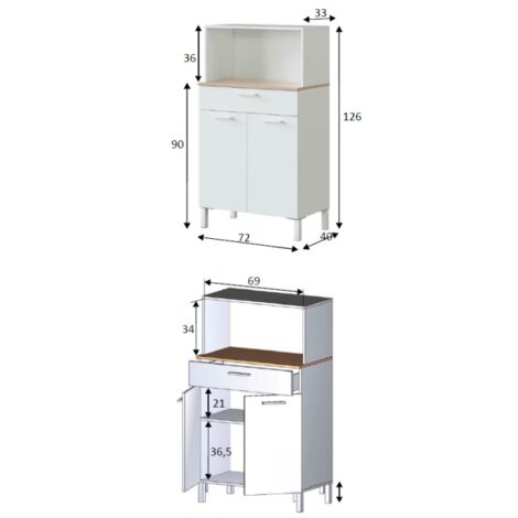 Mobile cucina 72x40x126 cm bianco opaco e rovere canadese con due ante e un cassetto - Fanaro