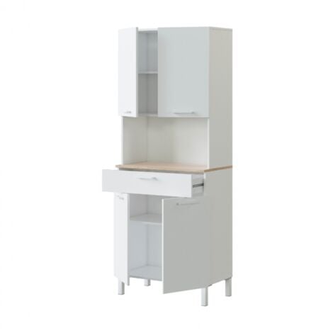 Mobile cucina 72x40x186 cm bianco opaco e rovere canadese con quattro ante e un cassetto - Fanaro