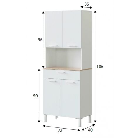 Mobile cucina 72x40x186 cm bianco opaco e rovere canadese con quattro ante e un cassetto - Fanaro