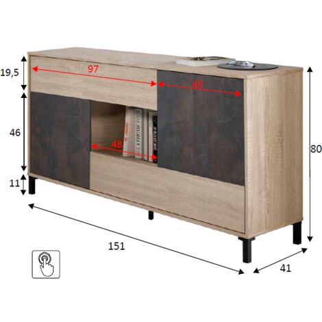Credenza 151 cm rovere canadese e ossido con 2 ante e 2 cassetti - Oristano