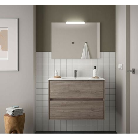 Mobile bagno sospeso 80 cm in legno Rovere eternity con lavabo in  porcellana 80 cm - Standard