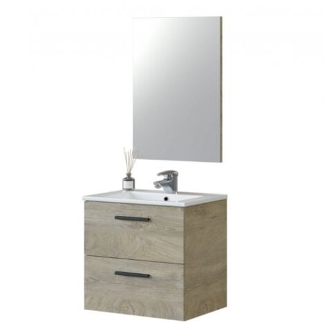 Mobile bagno sospeso 60 cm Venere colore Legno Nordico con Lavabo in  ceramica e specchio - Caesaroo