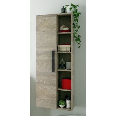 Mobile bagno a terra 50 cm rovere con specchio e lavabo - Rovere chiaro Con lampada Led