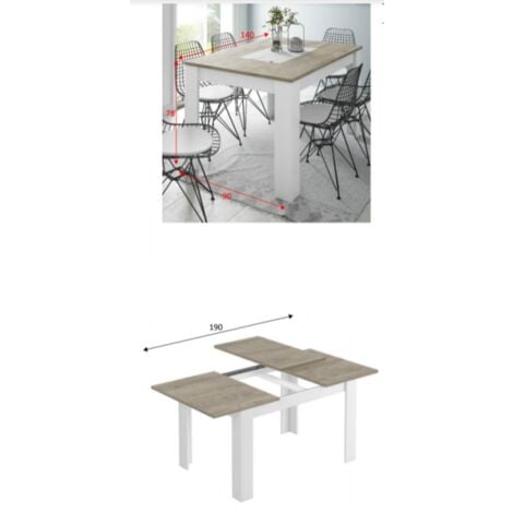 Tavolo allungabile 140 x 90 cm bianco opaco e rovere - Corfù