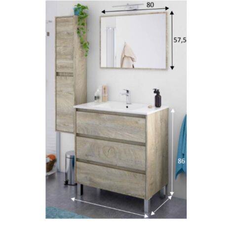 Mobile bagno 3 cassetti a terra 80 cm bianco lucido con specchio 305423BO -  Caesaroo