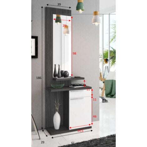 Mobile Ingresso Sospeso Con Specchio - Armadietto Moderno Bianco/Avola, Cassetto E Mensola - Foto 7