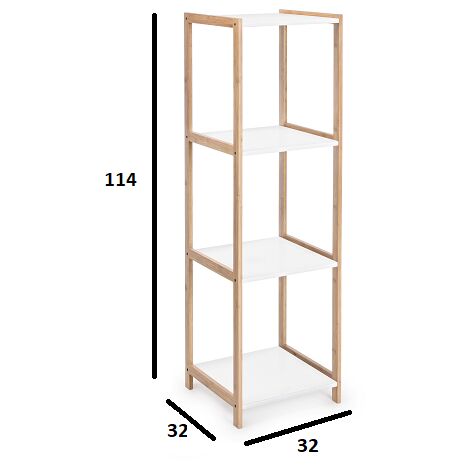 Mobile Porta oggetti 114 cm con struttura in legno di bamboo e 4 ripiani  colore Bianco opaco - Caesaroo