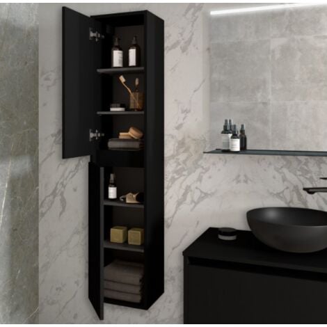 Mobile bagno sospeso in legno nero satinato da 140 cm con lavabo a incasso - Nova - 140 cm Standard