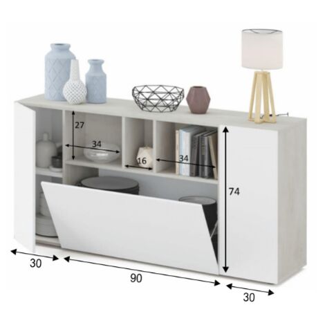 Credenza 150x41 cm bianco opaco e cemento con tre ante - Empoli