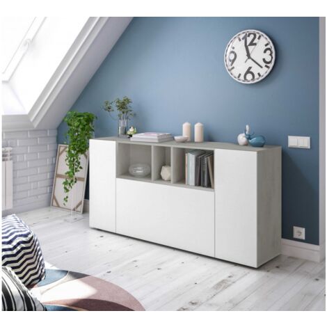 Credenza 150x41 cm bianco opaco e cemento con tre ante - Empoli