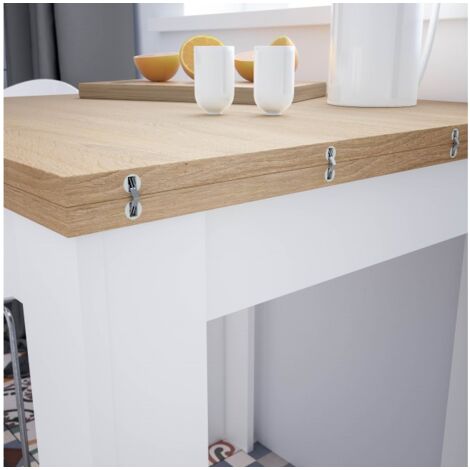 Tavolo allungabile 67 x 67 cm bianco opaco e rovere - Creta