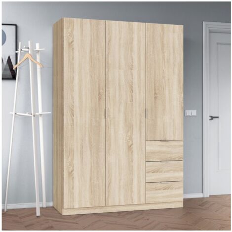 Armadio 135x52x200h cm con 3 ante e 3 cassetti rovere canadese - Dafne