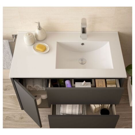 Mobile bagno sospeso 80 cm Noja grigio opaco con lavabo a incasso - Abitare