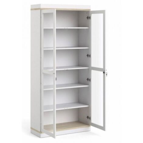 Vetrina 88x36x200 cm bianco opaco e rovere - Fidenza