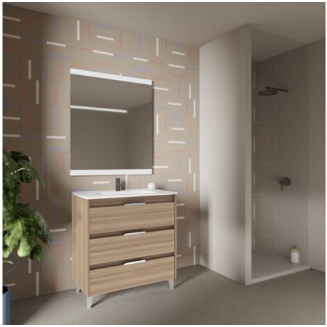 Mobile bagno a terra 80 cm  noce sabbiato con lavabo - Bristol - Noce 80 cm Standard